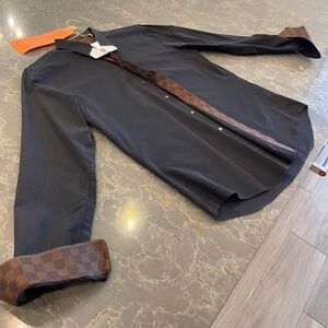 Authentic Mint Louis Vuitton Damier Ebene Collared SHIRT long sleeve LV Top